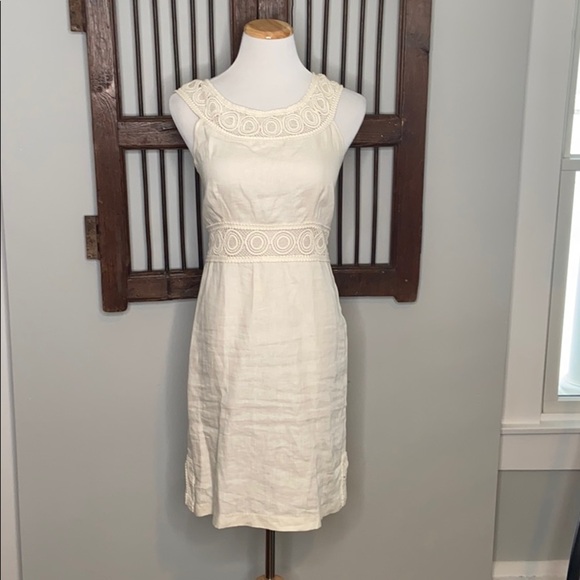CALYPSO CREAM LINEN CROCHET SLEEVELESS‎ DRESS SZ M - Picture 1 of 7